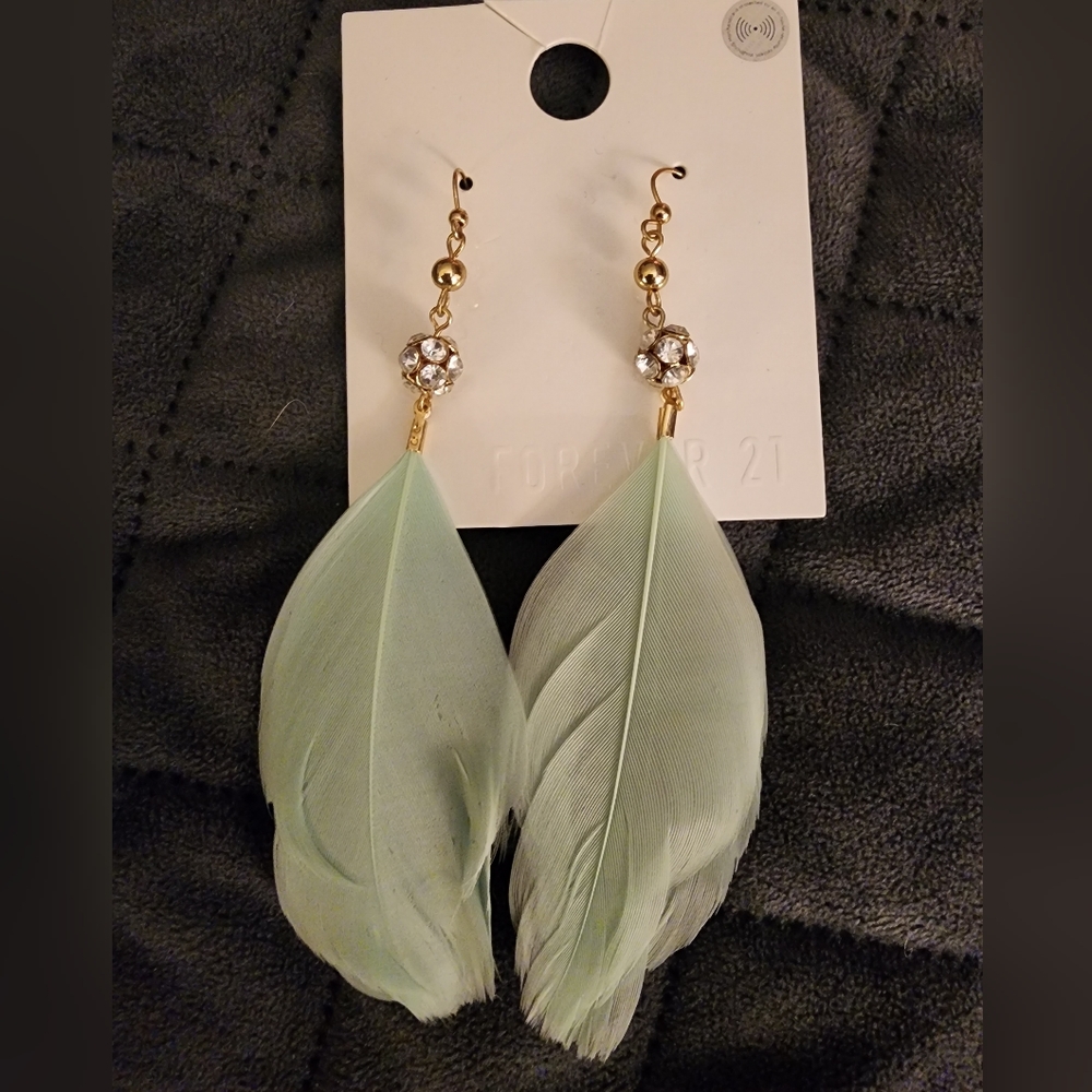 Feather and Rhinestone earrings